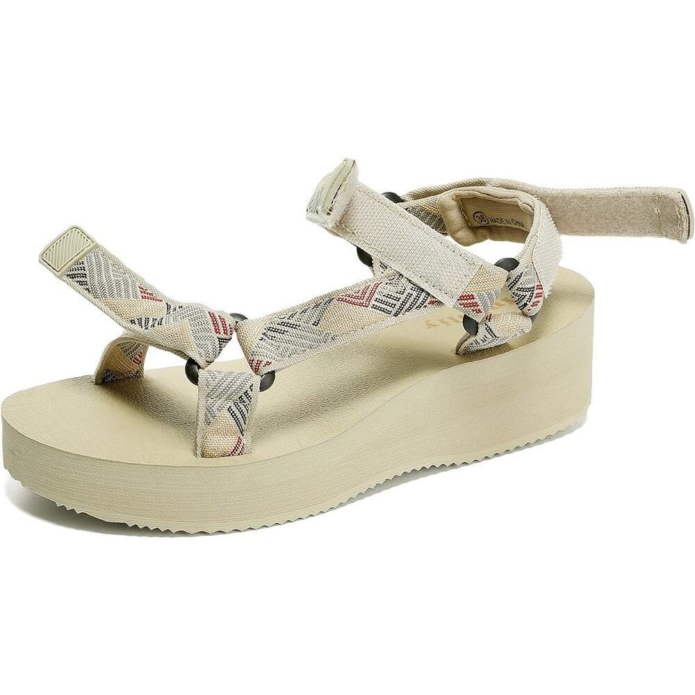 Women's Platform Sandals Casual Wedge Adjustable Velcro Arch Support Heeled - Picture 6 of 7